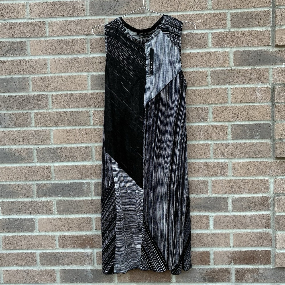 Nic + Zoe Linen Blen Sleeveless Dress Large Abstract Artsy Knit Midi NWT $188